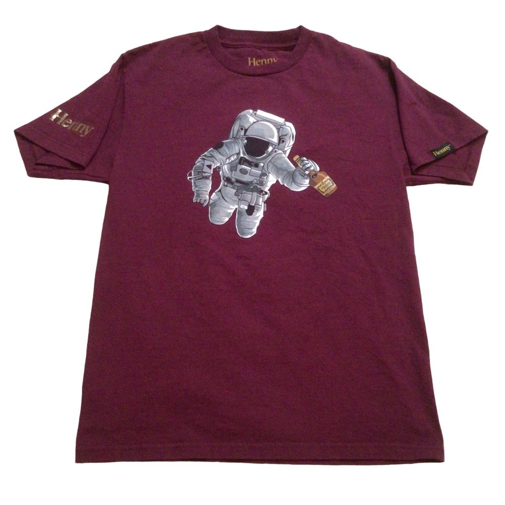Henny Astronaut Tee T-Shirt Mens Medium Hennessy Cognac Graphic Burgandy 913A